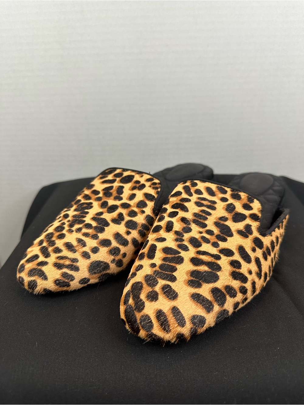 Birdies Leopard Haircalf Slip-On Mules - Tan and Black, size 9